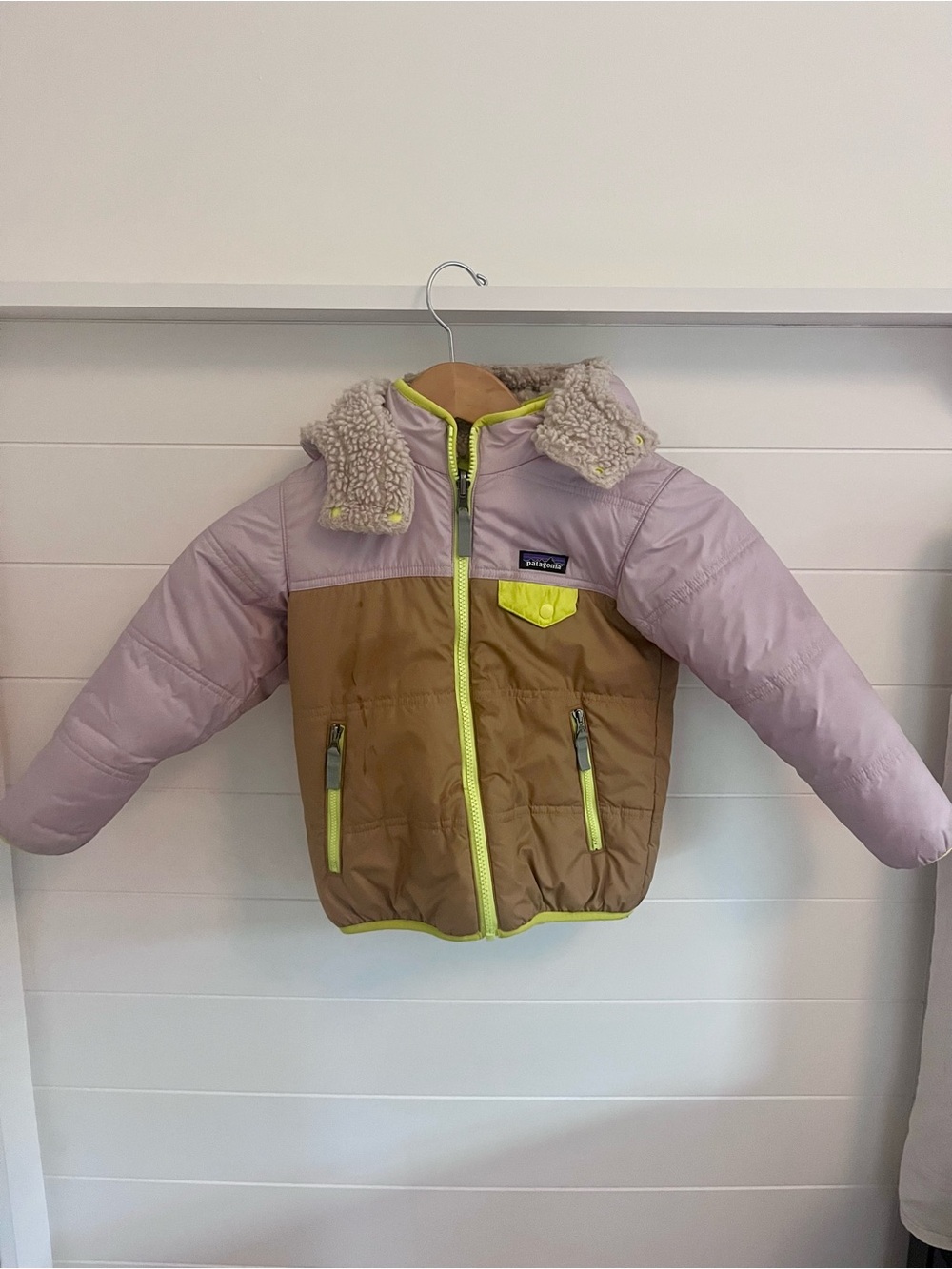 Kids Colorblock Puffer/Sherpa Reversible Jacket  - Pink & Brown